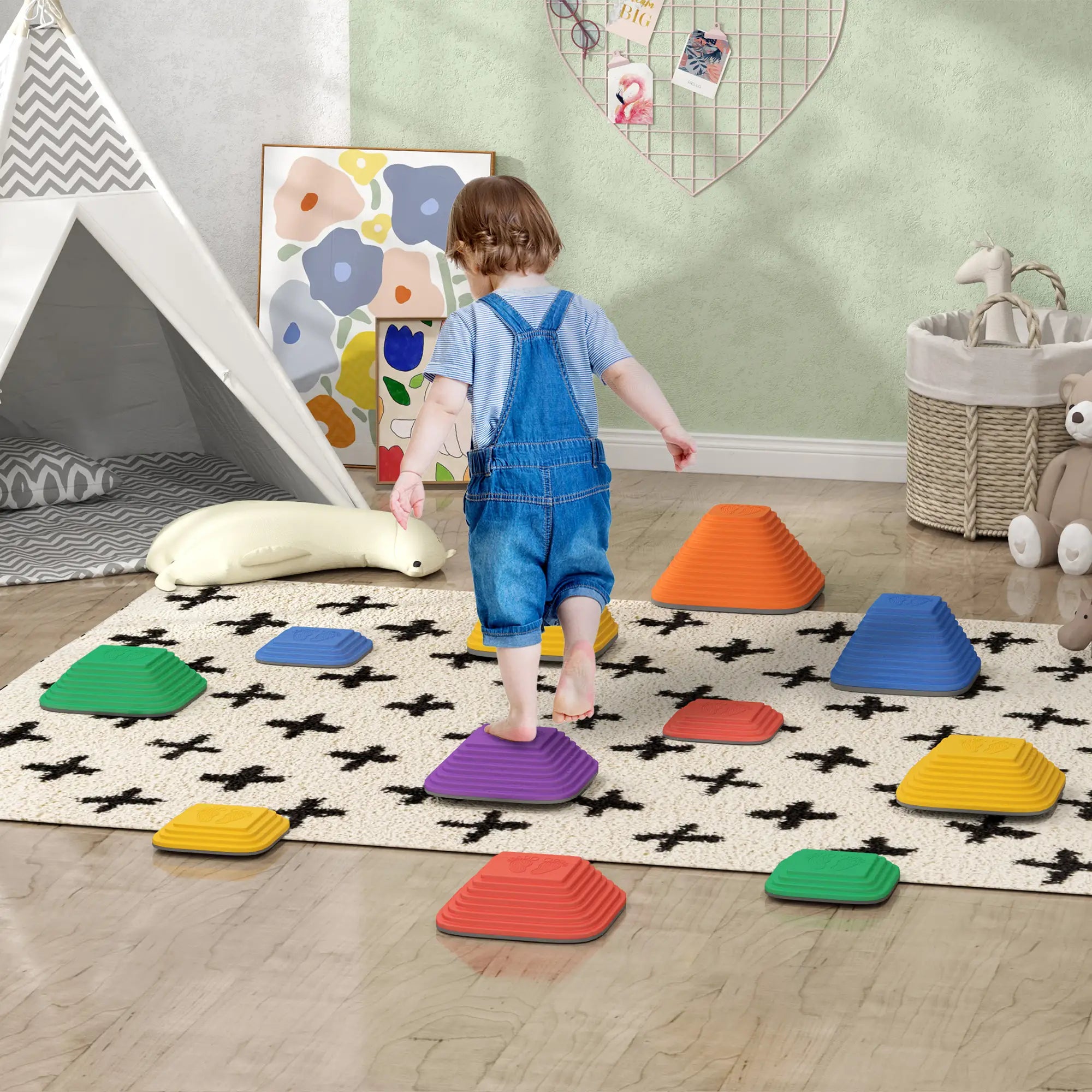 Balance Stepping Stones for Kids, 11PCs Non-Slip Stackable River Stones