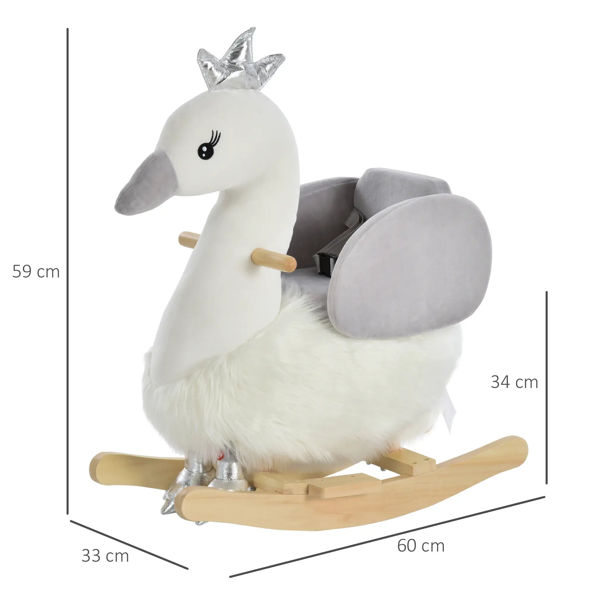 Kids Children Rocking Swan Plush Ride On Swan w/ Sound Wood Base Seat Safety Belt Toddler Baby Toy