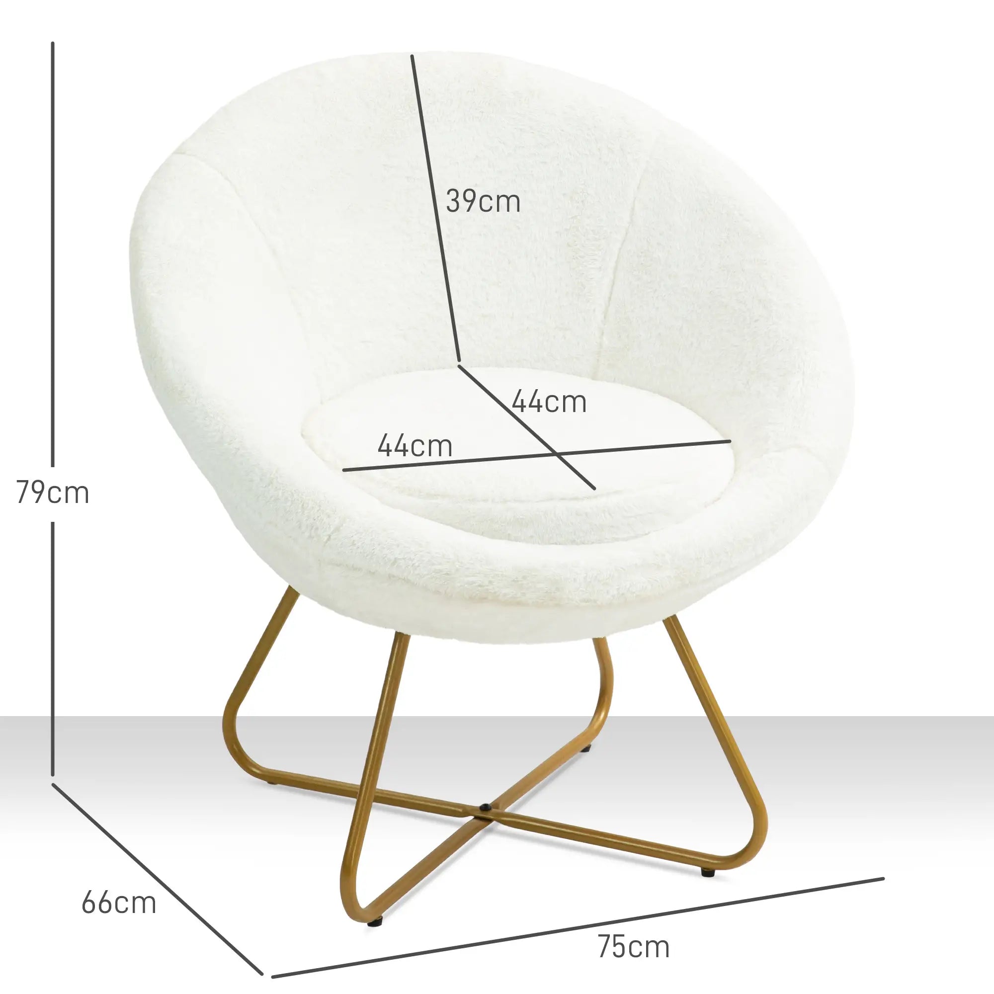 Faux Fur Accent Chair with Golden Metal Legs, Upholstered Comfy Chair with Non-Slip Footpads