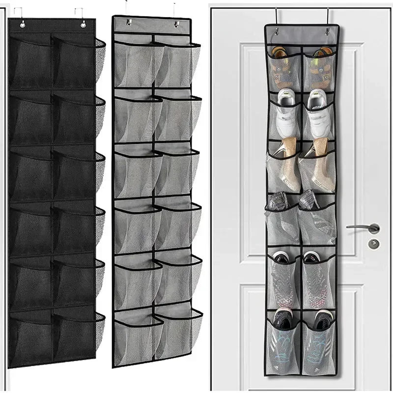 Over The Door Shoe Rack With 24 Large Mesh Pockets Hanging Shoe