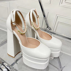 New Fashion Women Pumps Retro Mary Janes Chunky Heels Sandals