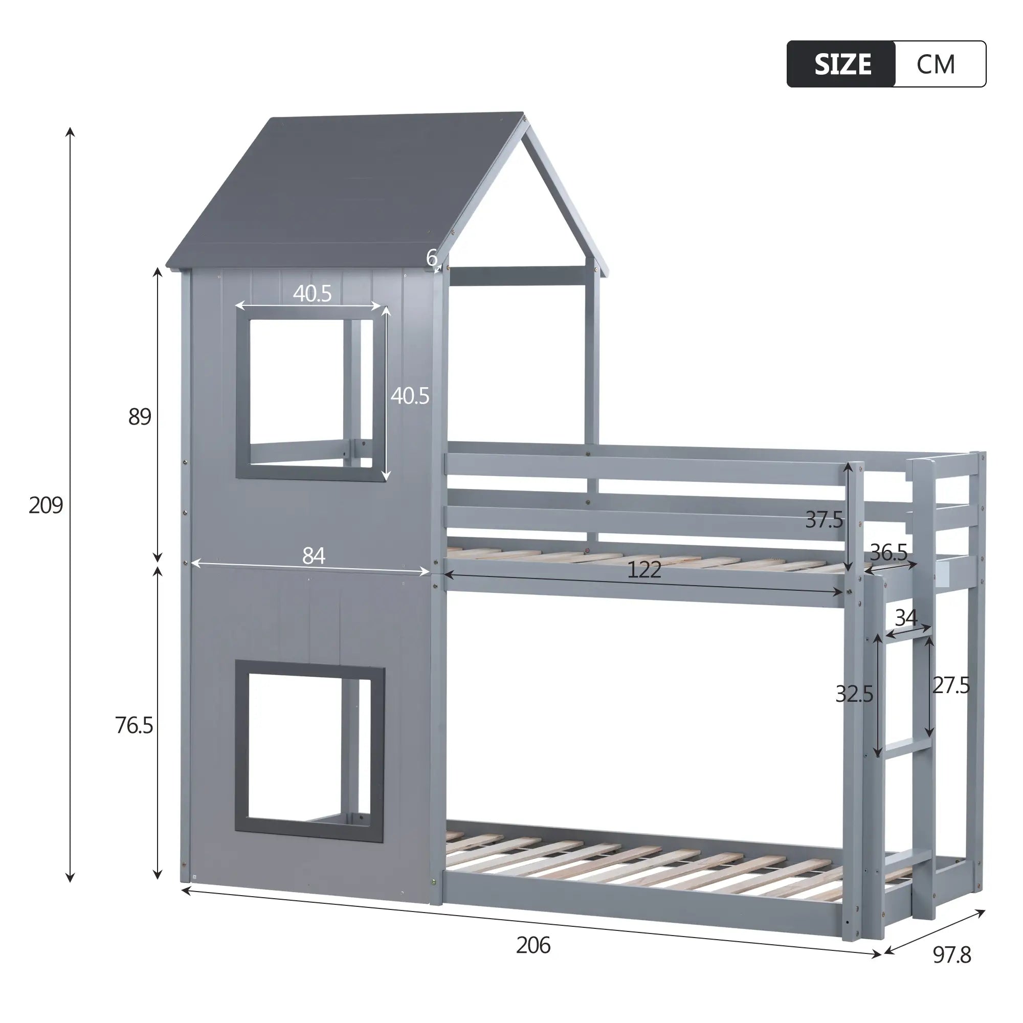 Wooden Mid Sleeper Beds with Treehouse Canopy, Ladder and Guard Rail, Bunk Beds