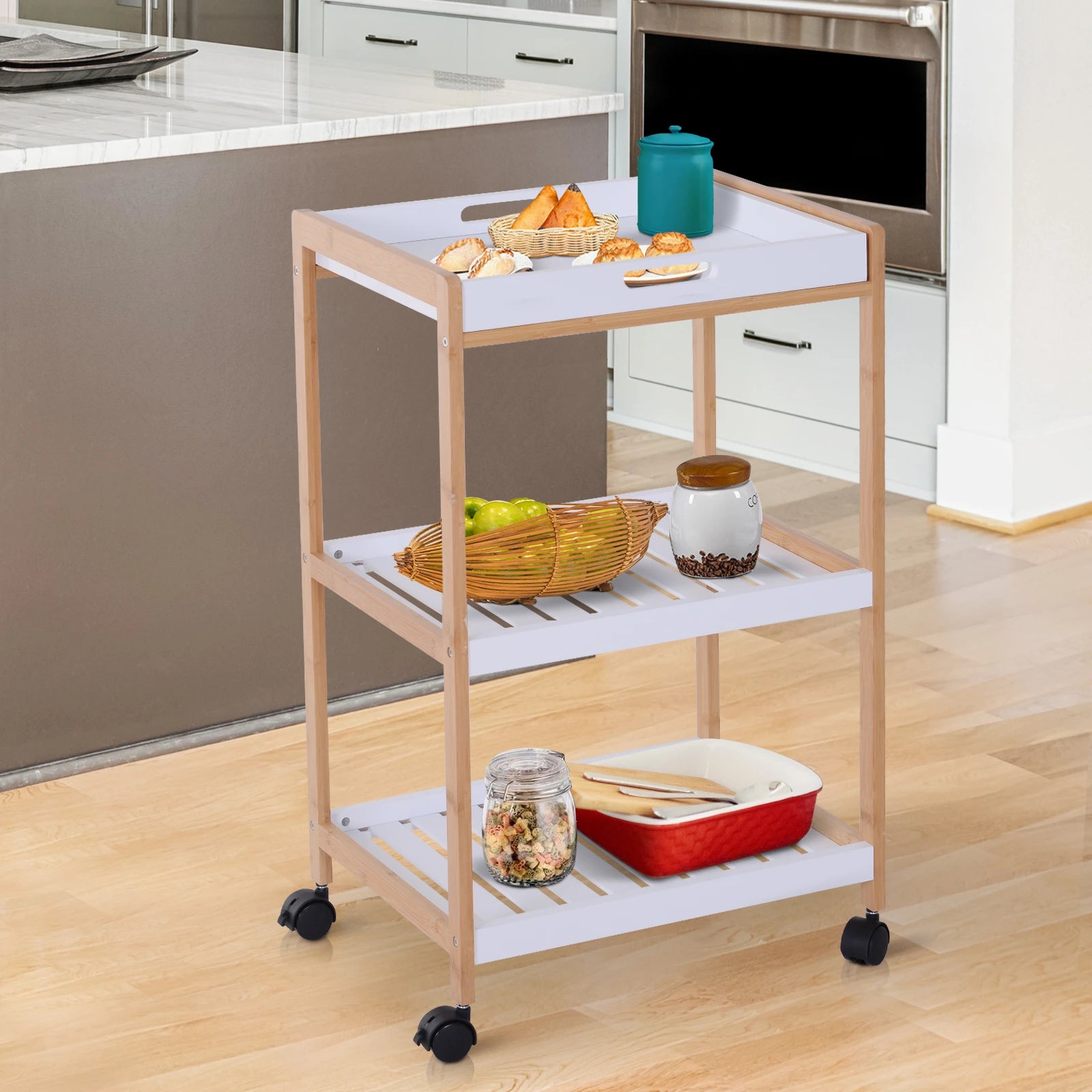 3-Tier Mobile Kitchen Trolley Cart Storage Shelves Rack Rolling Wheels