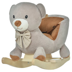 Kids Children Rocking Horse Plush Ride On Bear Seat w/ Sound Wood Base Seat Safety Belt