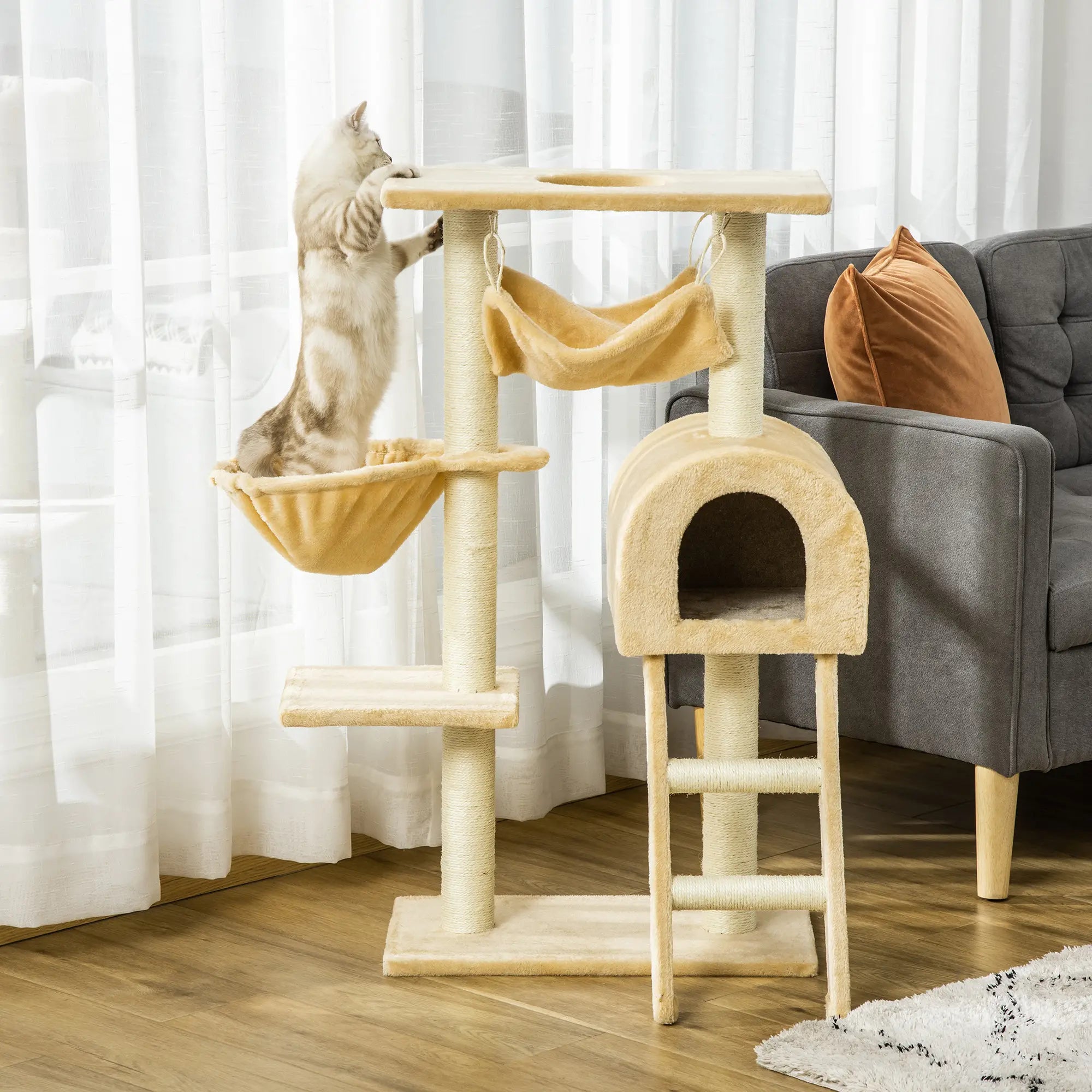 Cat Tree Tower for Indoor Cats Kitten Activity Centre Scratching House Basket