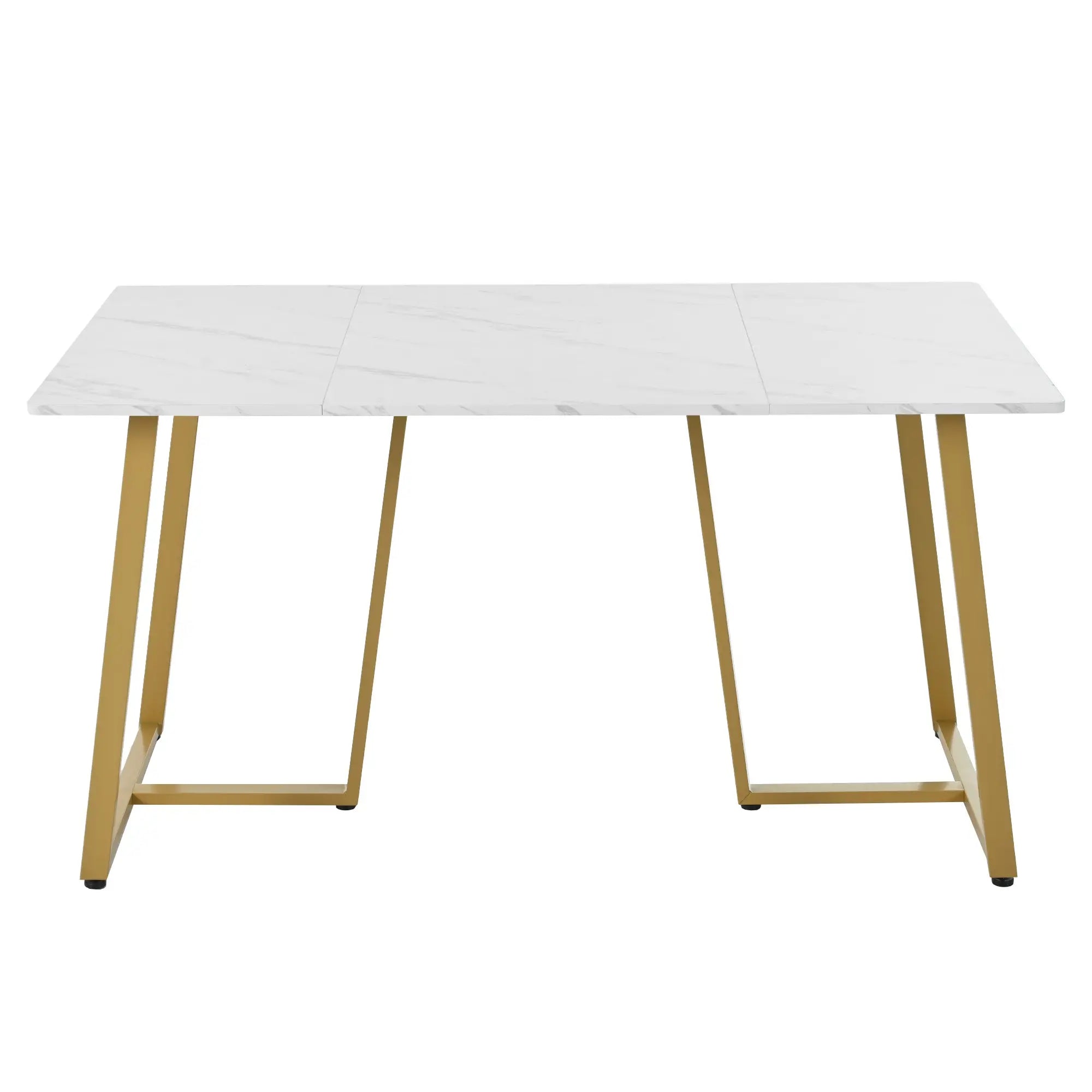 Fodable Dining Table with Marble Pattern, Adjustable Metal Legs, Rectangular Kitchen Table