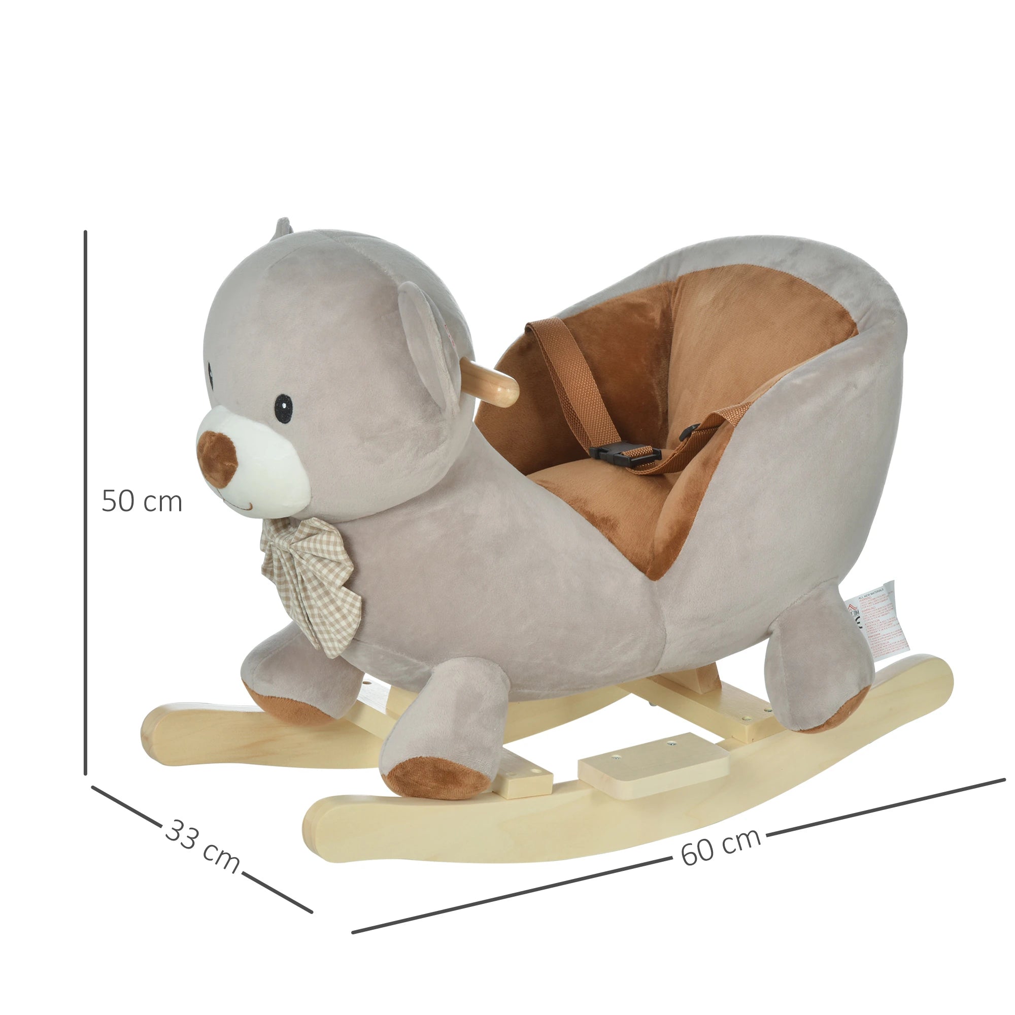 Kids Children Rocking Horse Plush Ride On Bear Seat w/ Sound Wood Base Seat Safety Belt