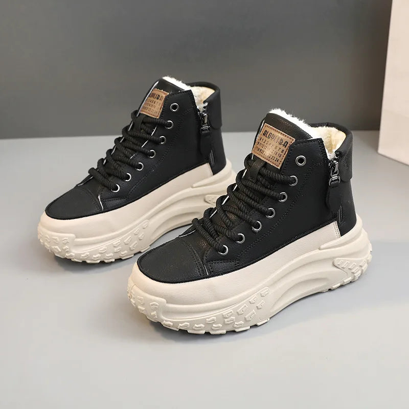 Boots High Top Winter Thick Sole Height Increasing Lace Up Zipper Shoe