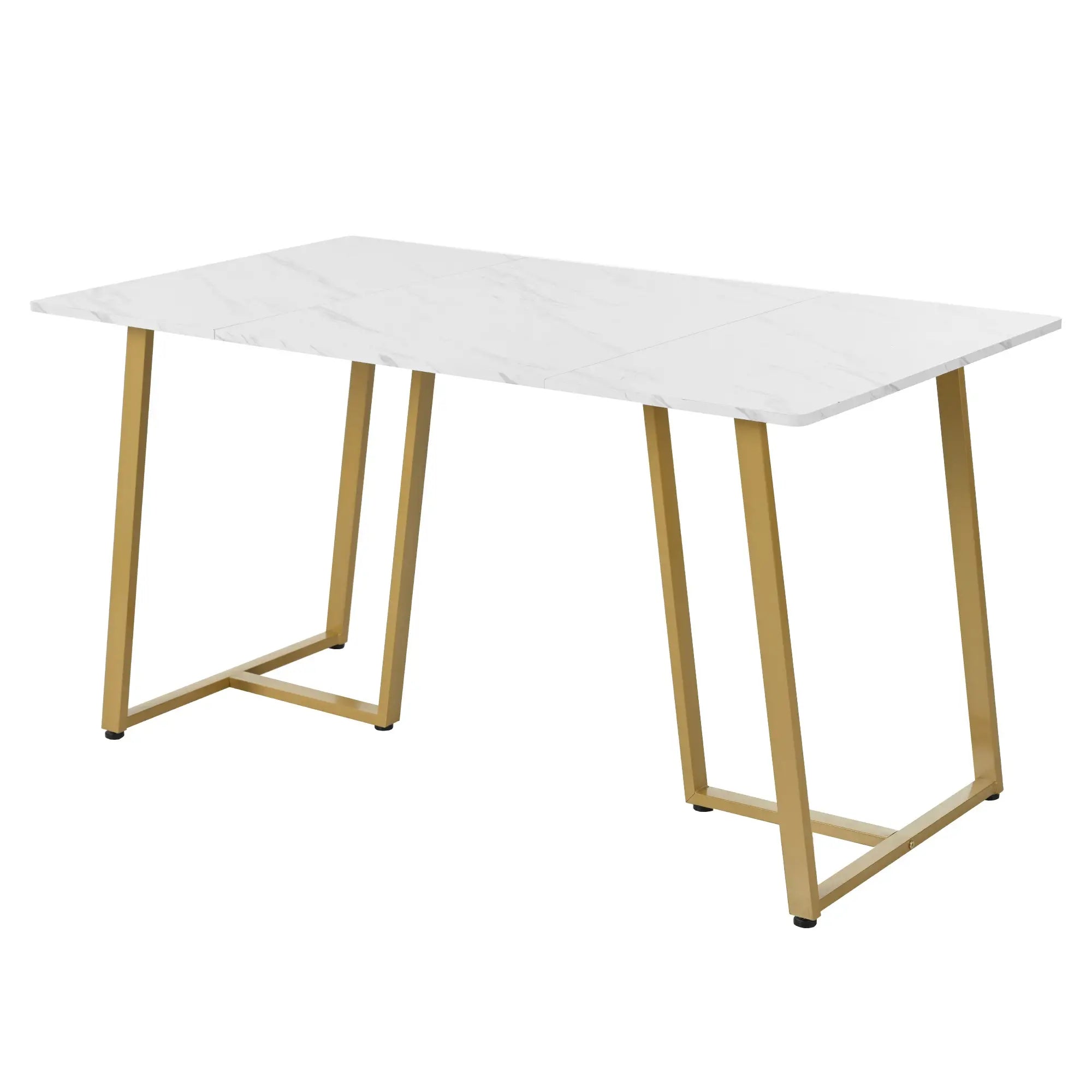 Fodable Dining Table with Marble Pattern, Adjustable Metal Legs, Rectangular Kitchen Table