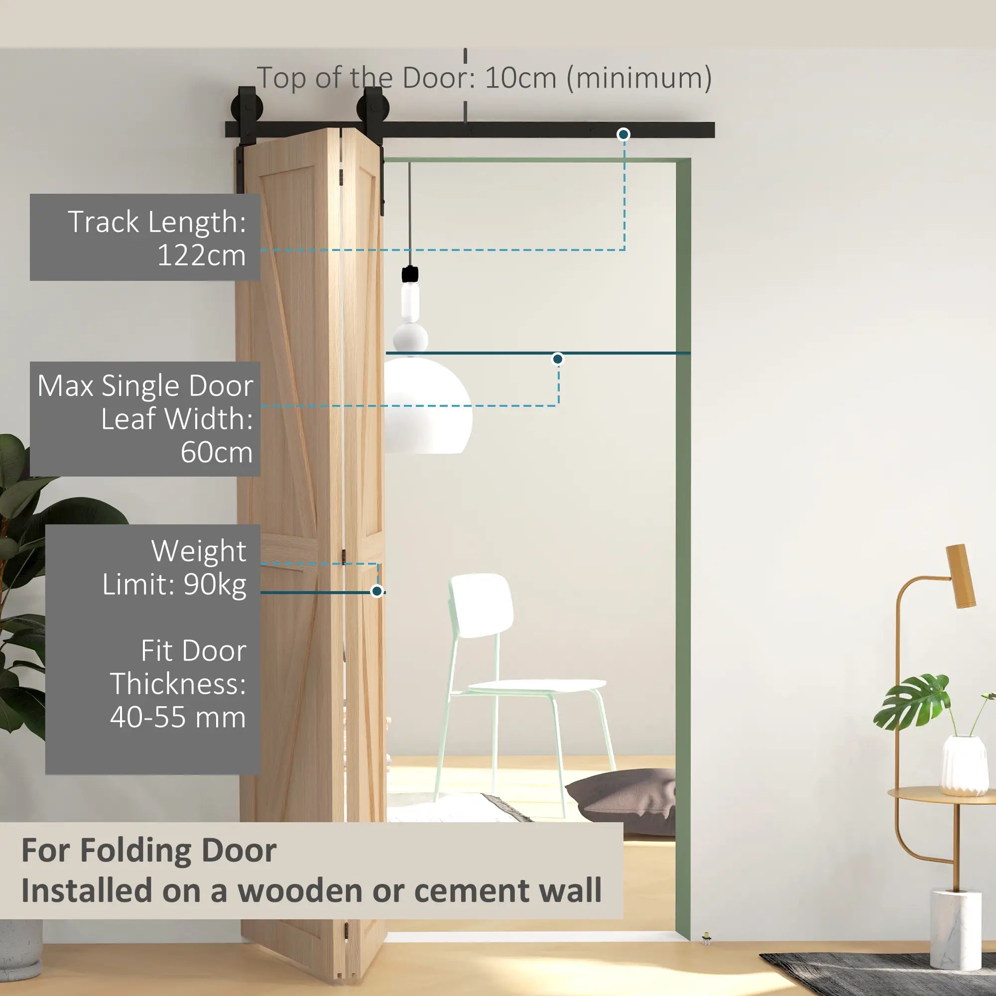 Folding Sliding Barn Door Hardware Track Kit, Heavy Duty Sliding Door Kit for 2 Doors