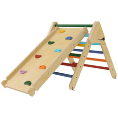 Toddler Climbing Frame for Kids with Ramp, 3 in 1 Wooden Pikler Triangle Set